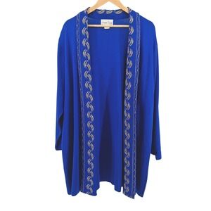 Vintage Hosanna Design USA Royal Blue Knit Duster‎ Sweater Plus Sz 2XL Gold Trim